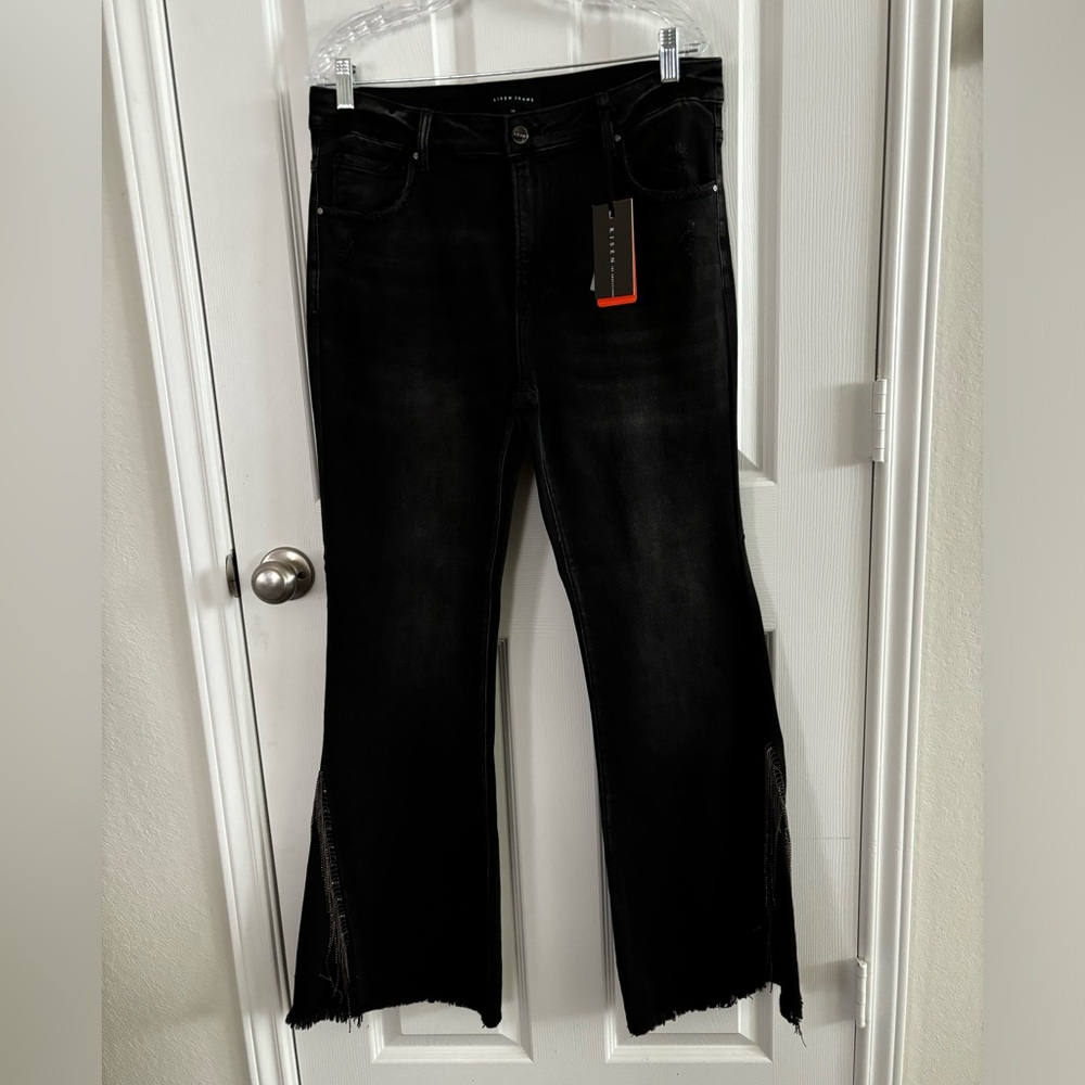 Risen, black rhinestone flare leg jeans